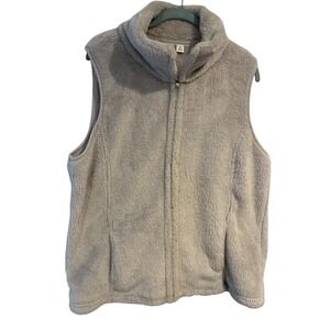Croft & Borrow  women's Xl gray faux fur fleece full zip vest sleeveless jacket